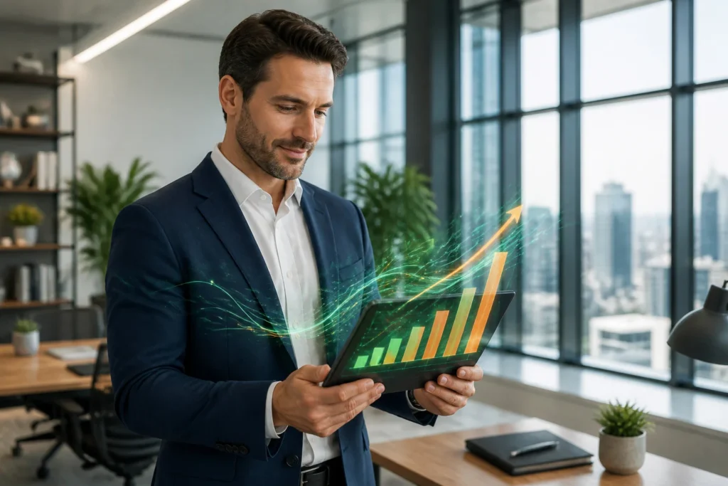 Homme daffaires analysant la croissance numerique