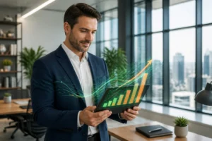 Homme daffaires analysant la croissance numerique