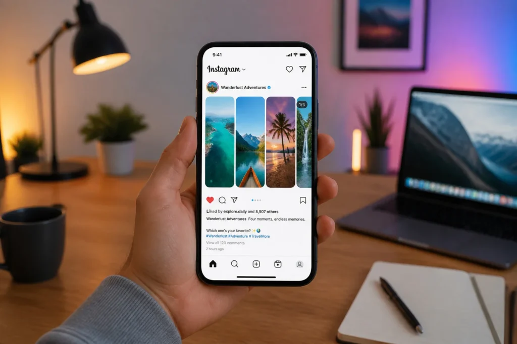 Smartphone affichant un carrousel instagram