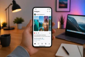 Smartphone affichant un carrousel instagram